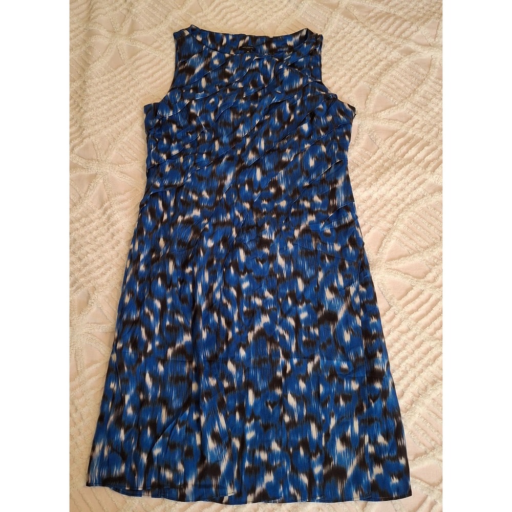 Ann Taylor Womens 10 Shift‎ Dress Blue Black Silk Blend Tiered Ruffle Abstract